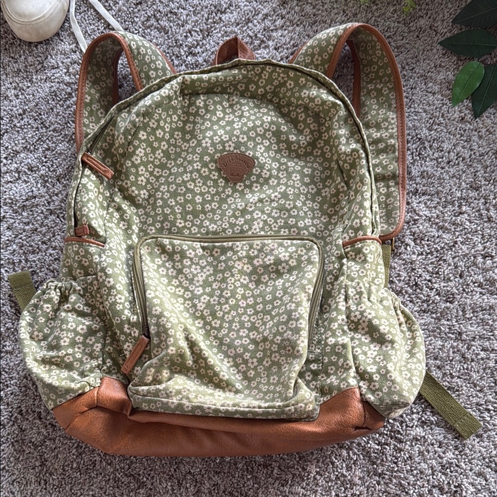 Billabong Green and Brown Floral Backpack